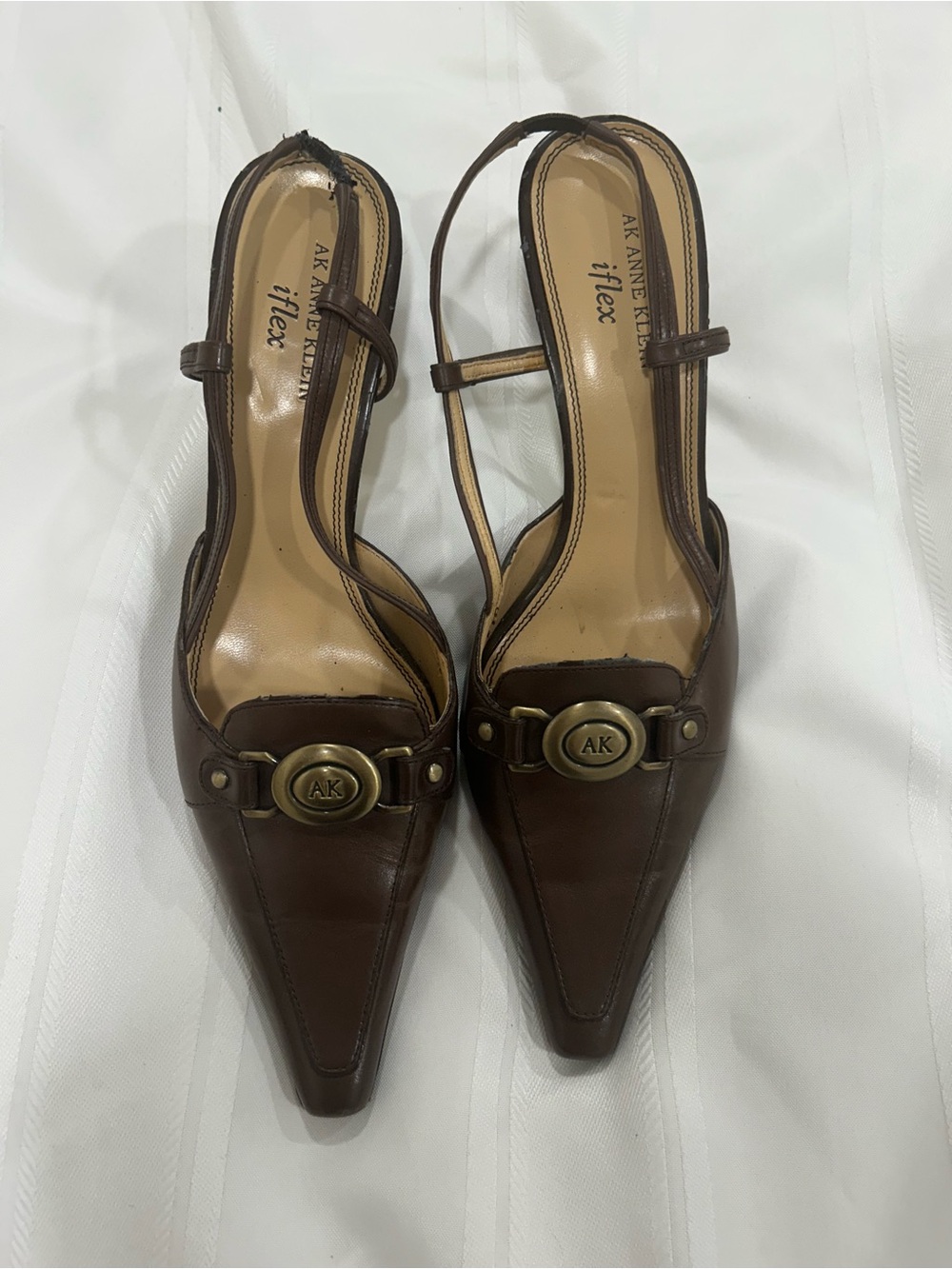 Anne Klein iFlex Malalam Brown Leather Slingback Heels Size 9M